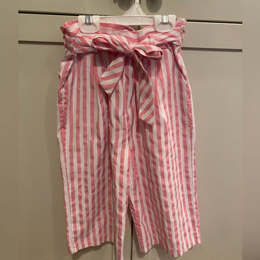 Rare Editions tie waist pink/ white pants
